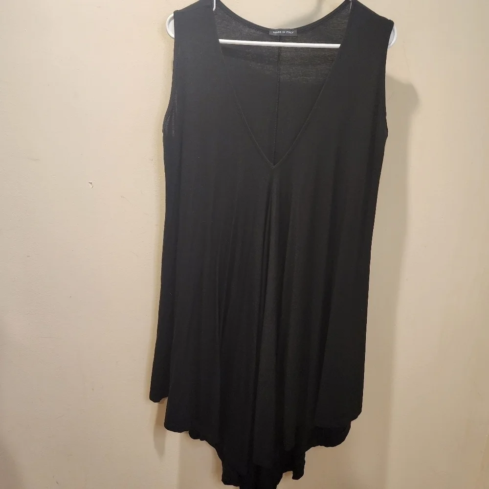 Made in italy women's black casual flare tunic dress midi relaxed fit size 9